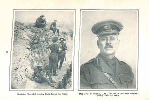 Page 88: 1. Messines: Wounded coming back during the fight. 2. Maj-Gen. W Holmes, CMG, DSO, killed near Messines shortly after the battle.