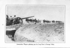 Page 22: Ammunition wagons galloping past the long guns in Sausage Valley.