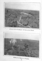 Page 52: 1. All that is left of Gueudecourt - the pond and the church. 2. Machine gun firing at an aeroplane.