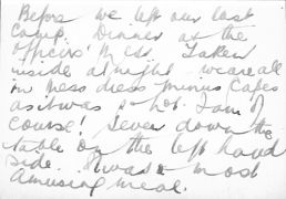 Before we left our last camp. Dinner at the Officers' Mess. Taken inside at night we are all in mess dress minus capes as it was so hot. I am of course, seven down the table on the left hand side. It was a most amusing meal.