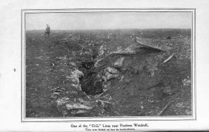 Page 26: One of the O.G. lines near Pozieres Windmill. They were blotted out here by bombardment.