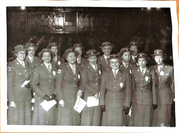 1955, First Nursing Congress held in Melbourne. All Army Principal Matrons and Senior Nursing Officers attended and were ushers on opening day. Back row left to right - J Veitch, J E Ferguson, G Brindley, J E Bowe. Front row left to right - J Paige, P McCarthy, D V Thompson, C C Moultan, E N Doig, F Welch