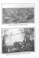 Page 97: 1. Part of an old big crater at Hill 60, near Ypres. 2. Beginning of the battle beyond Ypres: A Howitzer in action.