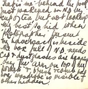 That is me behind the book just wakened on N.D. by cup of tea but not looking my best so hid when photographer present. My haversack is beside the box full of N.D. needs, caps and dust glasses are hanging over the arm on top of my pockets and brush and comb, half one wardrobe is visible , other hidden