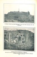 Page 86: 1. A German concrete and steel blockhouse of the type which Australians first met at Messines. 2. A German concrete blockhouse at Messines. Showing bits of old camouflage for screening it on top and the sockets for machine gun ammunition let into the rear face of it.