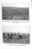 Page 68: 1. One of the villages which were taken after sharp fighting as the Advance began to approach Cambrai. 2. An Australian Battery coming into position beyond Bapaume.