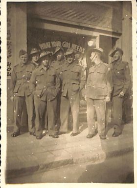 George Smith, Syd Leau, Tich Herbert, Shep, myself, George Heyer and Bear Lofthouse taken while on leave in Cairo