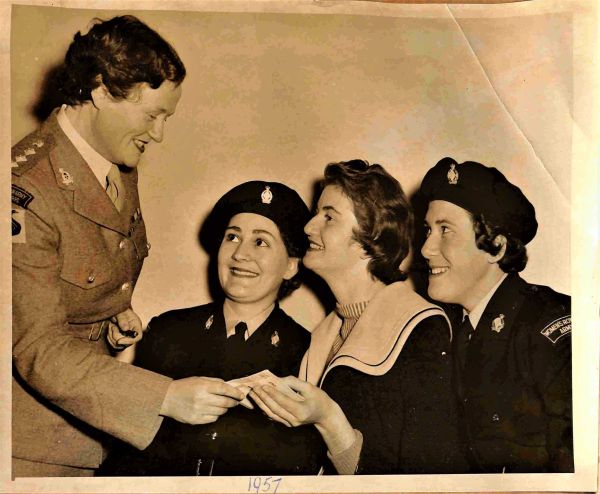 1957 Captain Welch RAANC, Pte Mary Smith WRAAC, Pte Noelle Markland RAANC, Pte Ellen Dempsey WRAAC