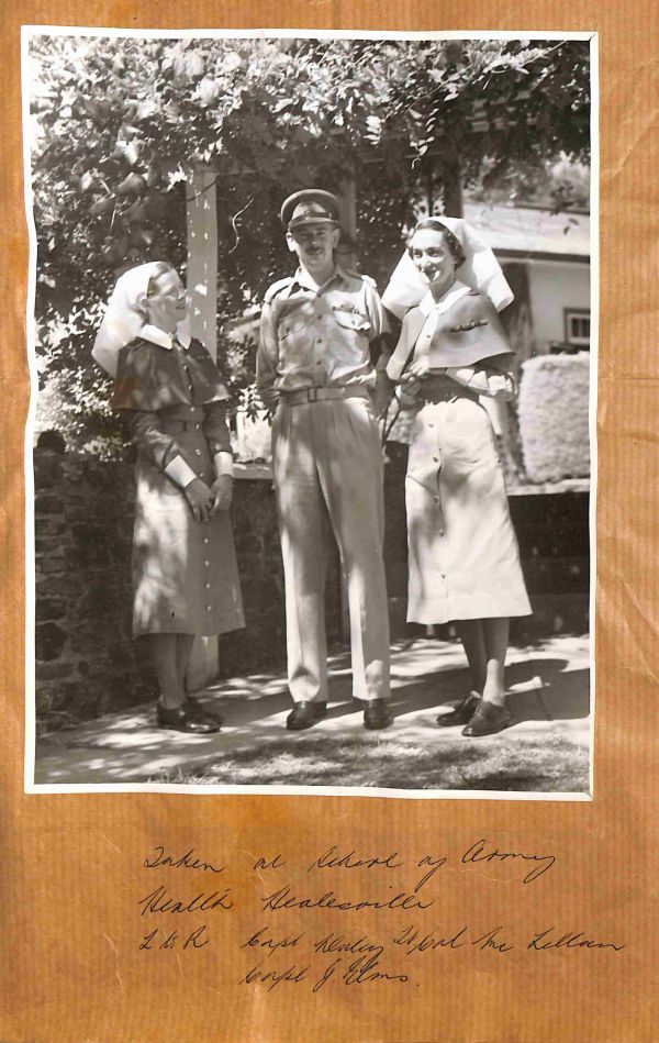 Taken at School of Army Health, Healesville. Captain Daley, Lt Col McLillan, Captain J Elms