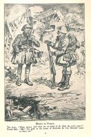 Page 11: Winter in France. The Jock: "Weel, Anzac and what are ye going to do when the war's ower?" Frozen Bill: "Me? I'm goin to the centre of Australia for two bloomin' years to thaw out."