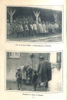 Page 14: 1. One of the earliest billets: a bomb school in Flanders. 2. Snapped in a farm in Flanders.