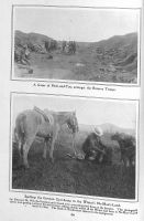 Page 60: 1. A game of pitch and toss amongst the Reserve Troops. 2. Spoiling the German coal dump in the winter's No-Man's Land. On February 24, 1917, the Germans were found to be evacuating their lines on the Somme. This photograph shows men getting coal from the German railway dump, which all the winter had been in No-Man's Land before Le Sars. The Battle of Warlencourt appears in the background.