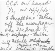 CCS on board Y2 on 14/4/40. A small one taken off the newspapers one I preferred to. Back-sulzberger, D'Alton, self, Melville, Hanna and Vines; seated Whiteside and Josephs.